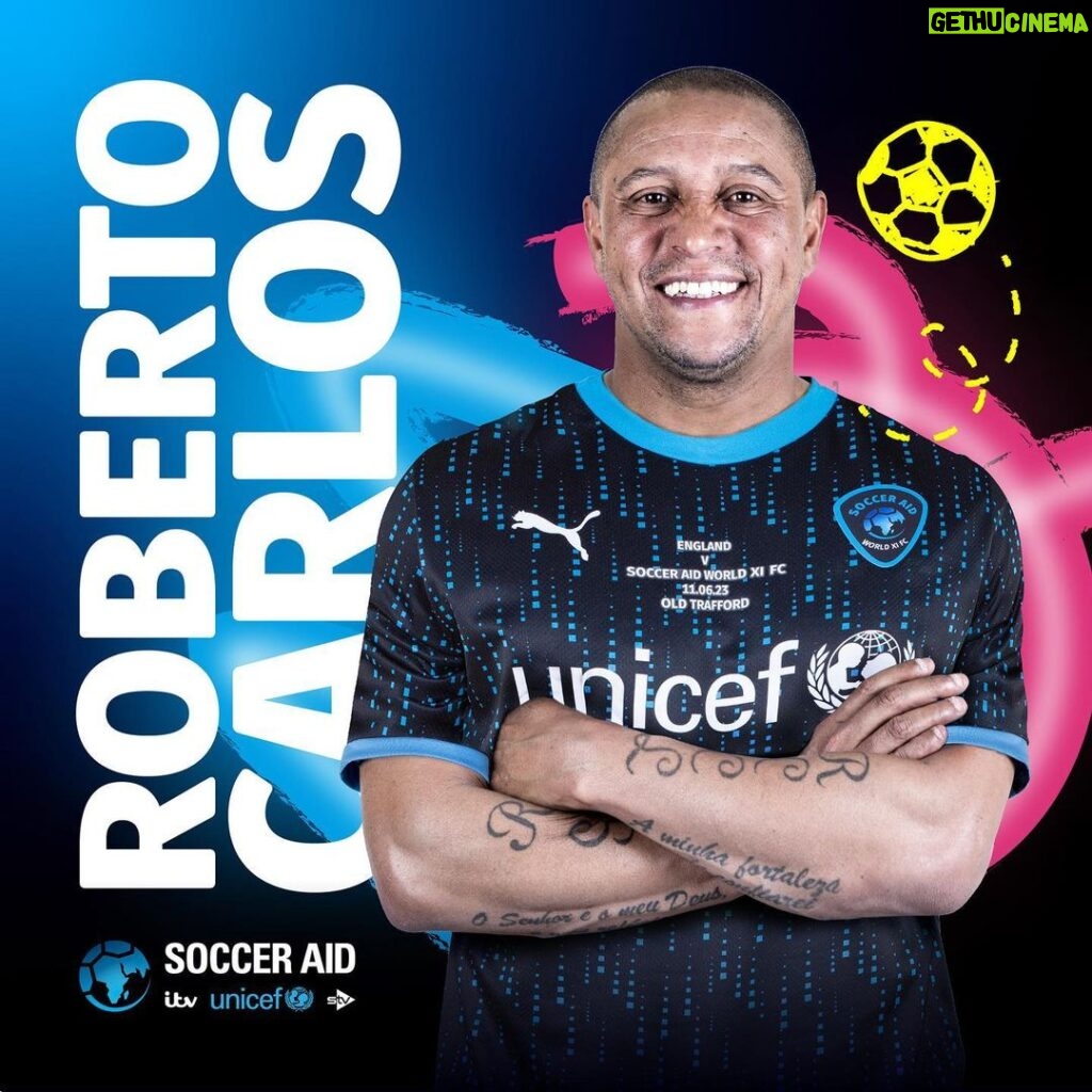 Roberto Carlos Instagram - What’s #SoccerAid without some iconic Brazilian flair? 🇧🇷 Welcome back, @oficialrc3 🔥 🎟️ Ticket link in Soccer Aid bio