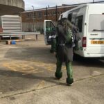 Roisin Conaty Instagram – Sister laughing as I try and get to set in painted trousers to film Biccy Monster in scene in 40 minutes #gameface