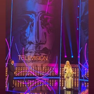Roisin Conaty Instagram - Lovely night at Bafta awards with @calgintz Styled by @jennifer.michalski.bray.style dress by @gyunel make up @sarabrixtonwork hair @hair_by_saba ❤️ @1judilove @daisymaycooper @gregdavies