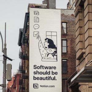 Roman Muradov Instagram - mural for @notionhq at lafayette and howard in soho, an earlier version, some of the 368842481 icons i draw for it, and my incredibly shitty text mock-up for one of the sketches.