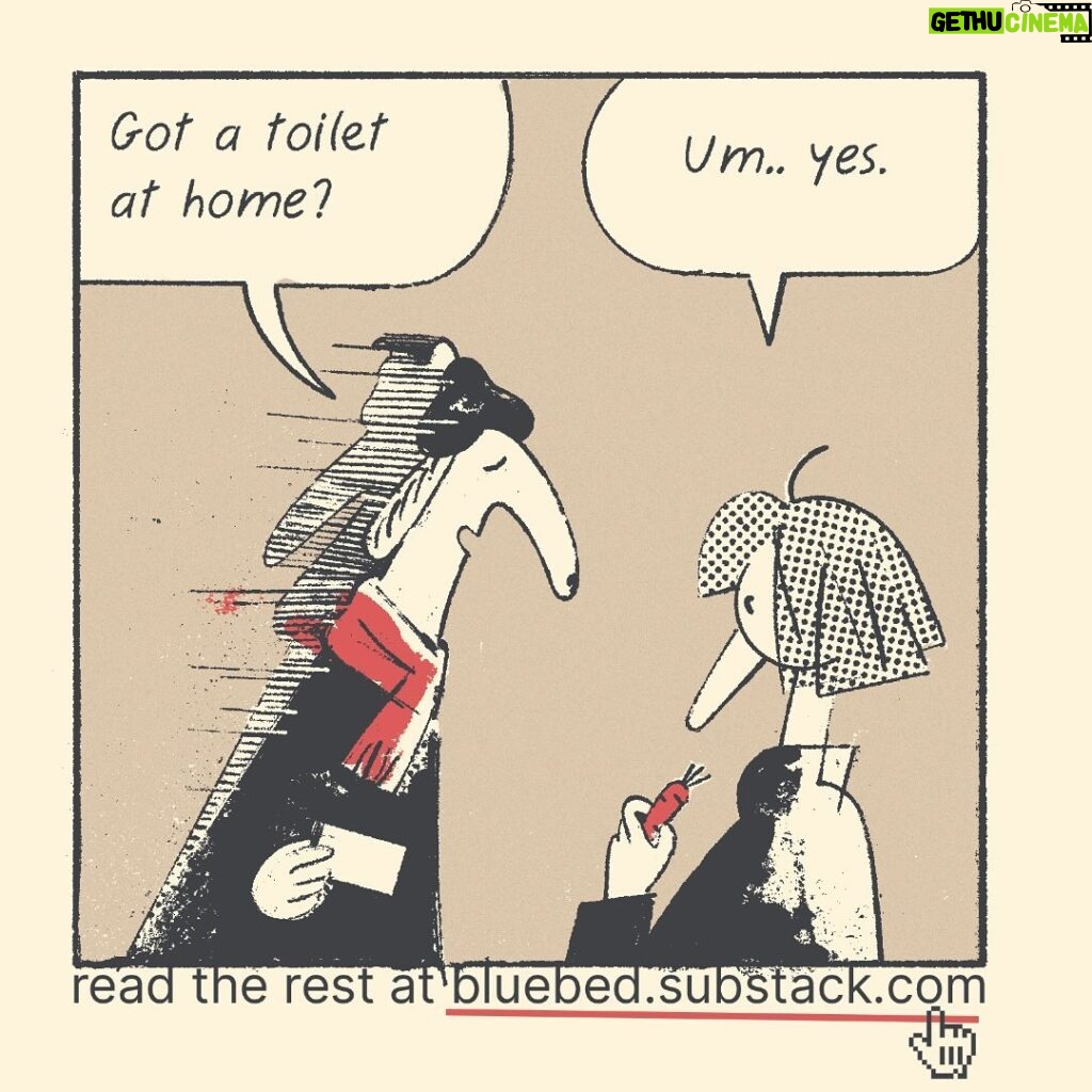 Roman Muradov Instagram - Second installment of my exciting new comic is up for free on my substack: bluebed.substack.com. Things begin to get messy, but it will get much worse in the coming months, so jump on that bandwagon, get invested in characters, pretend they are your friends, wake up at 4am reciting your favorite lines to your bedfellow, sell body parts for meager meals, etc, etc. Brooklyn, New York