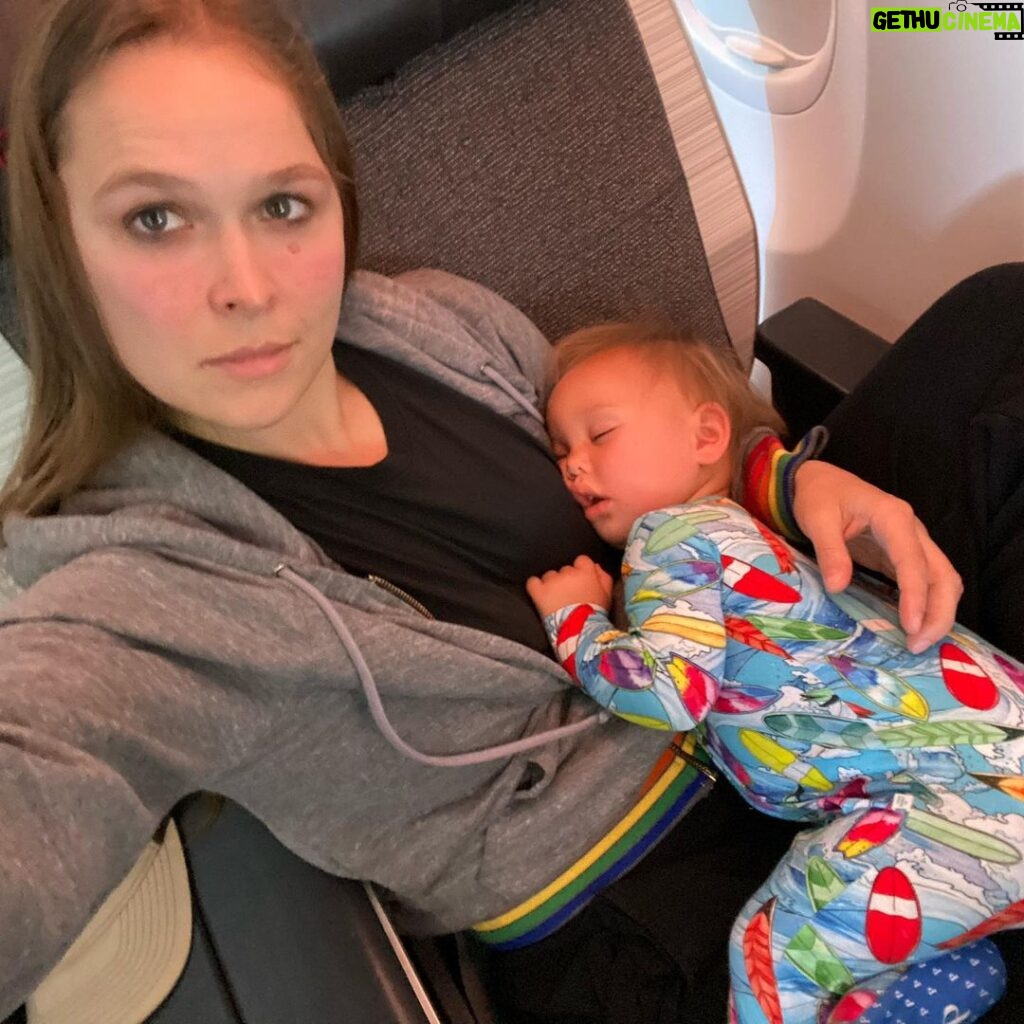 Ronda Rousey Instagram - Poor girl had a few rough travel days, she’s such a road warrior✈️❤️ Can’t believe she’s already 1 and getting too big to sleep in my lap 😭