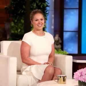 Ronda Jean Rousey Instagram - Don’t miss today on the final season of @theellenshow where we talk #wrestlemania38, my daughter’s extremely long and beautiful name, rushing back to @wwe 4 months after giving birth, breast feeding between butt kickings and more - check your local listings❤️ 
💇🏼‍♀️ @thisisbabe 
💄 @heeezooo 
👗 @shopalejandro