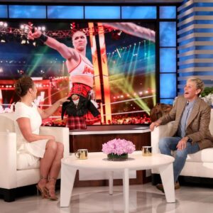 Ronda Jean Rousey Instagram - Don’t miss today on the final season of @theellenshow where we talk #wrestlemania38, my daughter’s extremely long and beautiful name, rushing back to @wwe 4 months after giving birth, breast feeding between butt kickings and more - check your local listings❤️ 
💇🏼‍♀️ @thisisbabe 
💄 @heeezooo 
👗 @shopalejandro