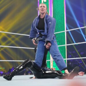 Ronda Jean Rousey Instagram - @trinity_fatu really stole the show tonight, and I got the best seat in the house to watch her work - thank you for having my back out there 🙏🏼
Gotta admit it felt good putting my old @mizunousa competition judo gi back on - and I totally felt like @realroyce striking in a gi 🤩 
Thank you for having us Jeddah, it was an honor to perform for you all