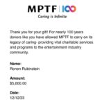 Ronen Rubinstein Instagram - We sent ANOTHER $5,000 to @MPTF to help out Crew Members impacted by the Strikes ! THANK YOU to #TheBestFansInTheWorld for all of your @Cameo request and for making this possible. Like I said before, I will be doing Cameos until I get back to set and will continue raising money for the backbone of all productions. So far we’ve raised $10,000 ! #MPTF #CommunityCareFund