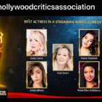 Rosie Perez Instagram - Yay!!!! #BestSupportingActress #nominee Thanks @hollywoodcriticsassociation !! Honored! And congratulations @kaleycuoco #BestActress & @flightattendantonmax #BestStreamingSeries!! @warnerbrostv @hbomax