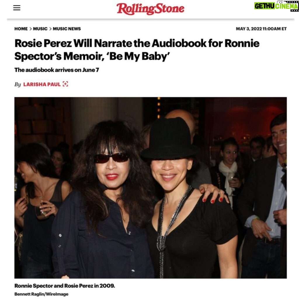 Rosie Perez Instagram - It is an incredible honor to be the voice of Ronnie Spector’s audiobook “Be My Baby”. Ronnie was an incredible woman whose legacy will live on forever. I loved her dearly with all my heart. ❤️ @rollingstone