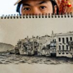 Ross Butler Instagram - It's done. Nearly 3 years later. Technically it was grueling; I had to experiment with learning how to draw waves and attaining fine detail with soft charcoal. Creatively it was bittersweet with emotions tied to this piece, which contributed to me constantly putting it off. Finishing it comes with a feeling of accomplishment, catharsis, and honestly relief. And that's all I have to say about that. Mykonos Shoreline Charcoal on paper 9x12