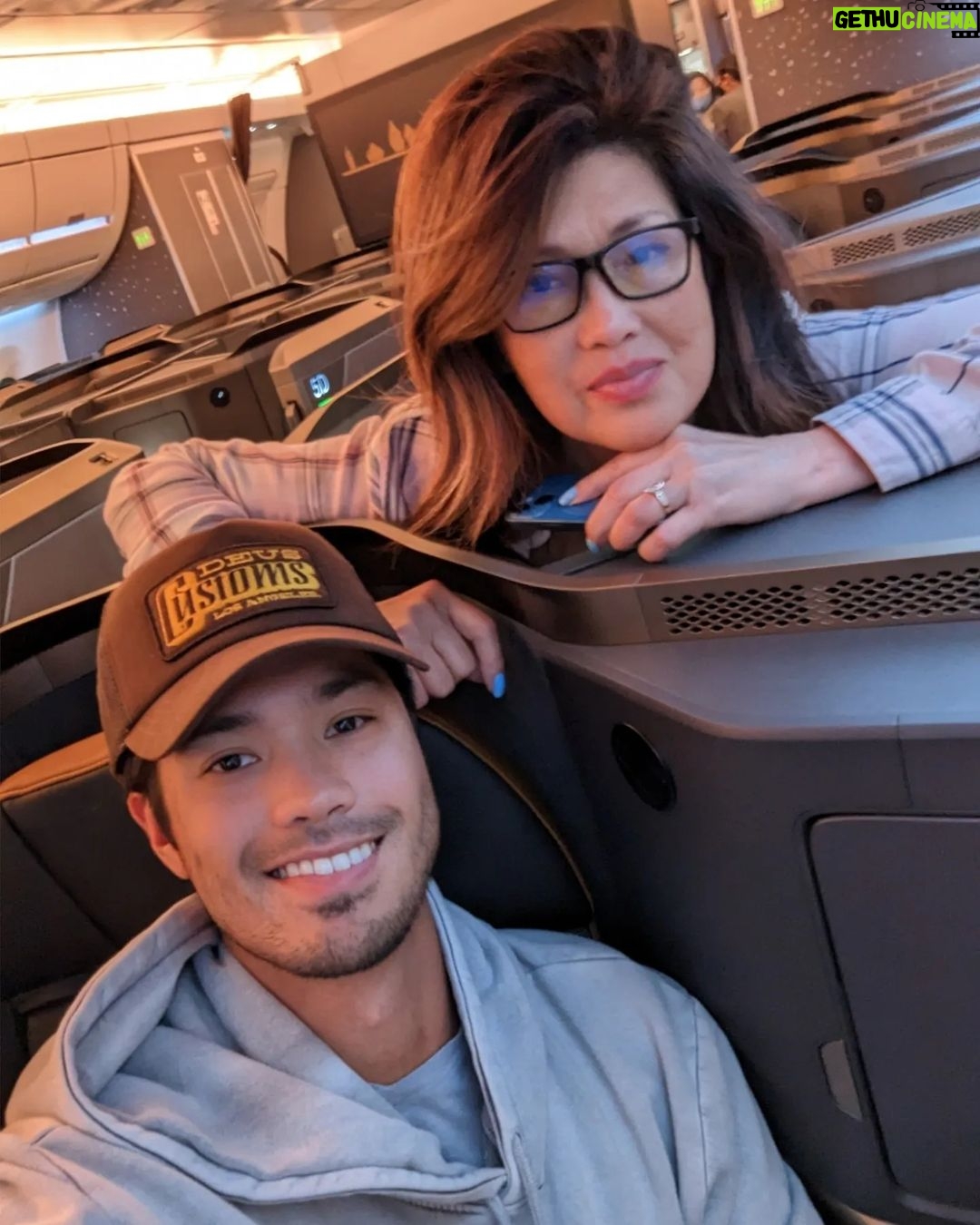 Ross Butler Instagram - My first time on @starluxairlines the new airline from one of my favorite places in the world, Taiwan! Plane was amazing, I could actually lay down fully without my feet hitting the back of the chair in front of me. Big W. Crew was so friendly, had to grab a selfie with Ann. Food was next level. Only bad thing was apparently the movie my mom was watching in the last slide. Or she was just really invested. Thanks for having me! @starluxairlinesus