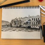 Ross Butler Instagram - It's done. Nearly 3 years later. Technically it was grueling; I had to experiment with learning how to draw waves and attaining fine detail with soft charcoal. Creatively it was bittersweet with emotions tied to this piece, which contributed to me constantly putting it off. Finishing it comes with a feeling of accomplishment, catharsis, and honestly relief. And that's all I have to say about that. Mykonos Shoreline Charcoal on paper 9x12