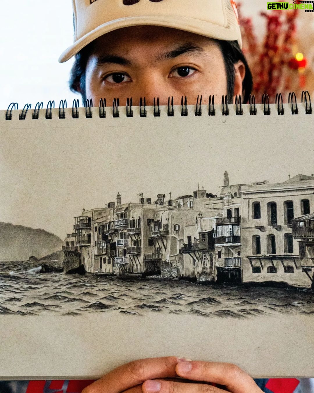 Ross Butler Instagram - It's done. Nearly 3 years later. Technically it was grueling; I had to experiment with learning how to draw waves and attaining fine detail with soft charcoal. Creatively it was bittersweet with emotions tied to this piece, which contributed to me constantly putting it off. Finishing it comes with a feeling of accomplishment, catharsis, and honestly relief. And that's all I have to say about that. Mykonos Shoreline Charcoal on paper 9x12