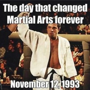 Royce Gracie Instagram - 1st UFC
3 fights in one night,
No time limit, 
No weight division, 
No gloves,
No rules.
I'm a product of my father's work 🥋