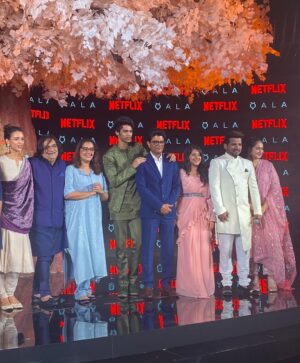 Ruchikaa Kapoor Instagram - Representing @netflix_in today, at the launch of #Qala 🎼🎤🎷🎻
Trailer Out Now! 

Styling team Creds: 
Outfit - @azafashions 
Jewellery - @aquamarine_jewellery Styled by - @anishagandhi3 & @rochelledsa 
MUAH- non-existent…but whatever little you see, has been done by me 🤓😎