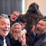 Russell T Davies Instagram - Joel Collins, me, Jane Tranter, Phil Collinson attacked by a Yeti! An original costume from 1968 (the Yeti, not Phil) ♥️♥️➕👹