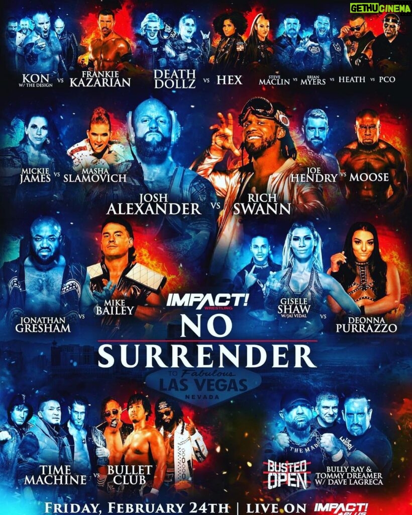 Ryan Parmeter Instagram - Let’s dance 🤘🏻💀🤘🏻 -THE DESIGN @codydeaner @alan_v_angels @officialcallihan Posted @withregram • @impactwrestling #NoSurrender in TONIGHT at 8pm ET LIVE on IMPACT Plus! - Josh Alexander vs. Rich Swann for the IMPACT World Championship - Mickie James vs. Masha Slamovich for the Knockouts World Championship - Time Machine vs. Bullet Club - Steve Maclin vs. Brian Myers vs. Heath vs. PCO in a #1 Contenders match - Death Dollz vs. The Hex for the Knockouts World Tag Team Tiltes - Joe Hendry vs. Moose for the Digital Media Championship in a Dot Combat match - Kon vs. Frankie Kazarian - A special live edition of Busted Open Countdown to No Surrender TONIGHT LIVE at 7:30pm ET on YouTube and IMPACT Plus - Jonathan Gresham vs. Mike Bailey - Gisele Shaw vs. Deonna Purrazzo