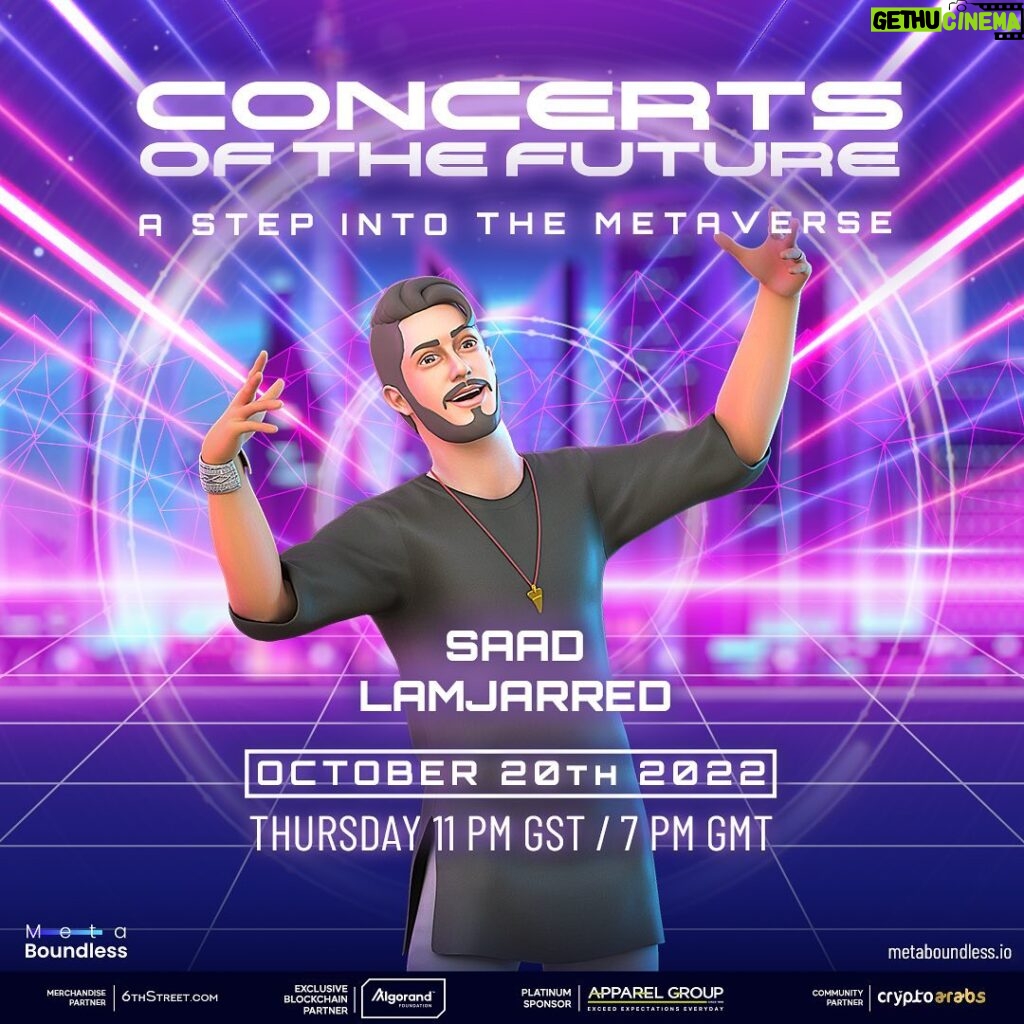 Saad Lamjarred Instagram - I am humbled to share with you today a project I have been working on for the last few months. You all, are so dear to me. Your love, and support is what makes all the hard work worth it. I have always dreamed of being able to perform live with each and everyone of you. To reach you all globally together. Now - @MetaBoundless is making that dream a reality. On October 20th at 11PM GST. For the first time, we will perform ""Concerts of the Future"" as avatars. Together we ""Step into the Metaverse"". A worlwide virtual performance for everyone, everywhere at the same time. @metaboundless Tickets are now on sale!" https://metaboundless.io/