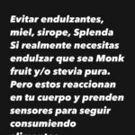 Sabina Mazo Instagram – TIPS TO CONTROL ANXIETY.

1) avoid sweeteners, Splenda, honey, syrups, if you really need to use, I recommend pure monk fruit or pure stevia. But all of them react in your body in a form to “ask for more”.
2) Redice the amount of foods you eat in a day. Eat 3 times a day and that way you avoid snacking and that way enjoy each meal properly.
3) Drink water. Sometimes we confuse being hungry with being thirsty, so maintain hydrated and if you need drink teas or coffee.