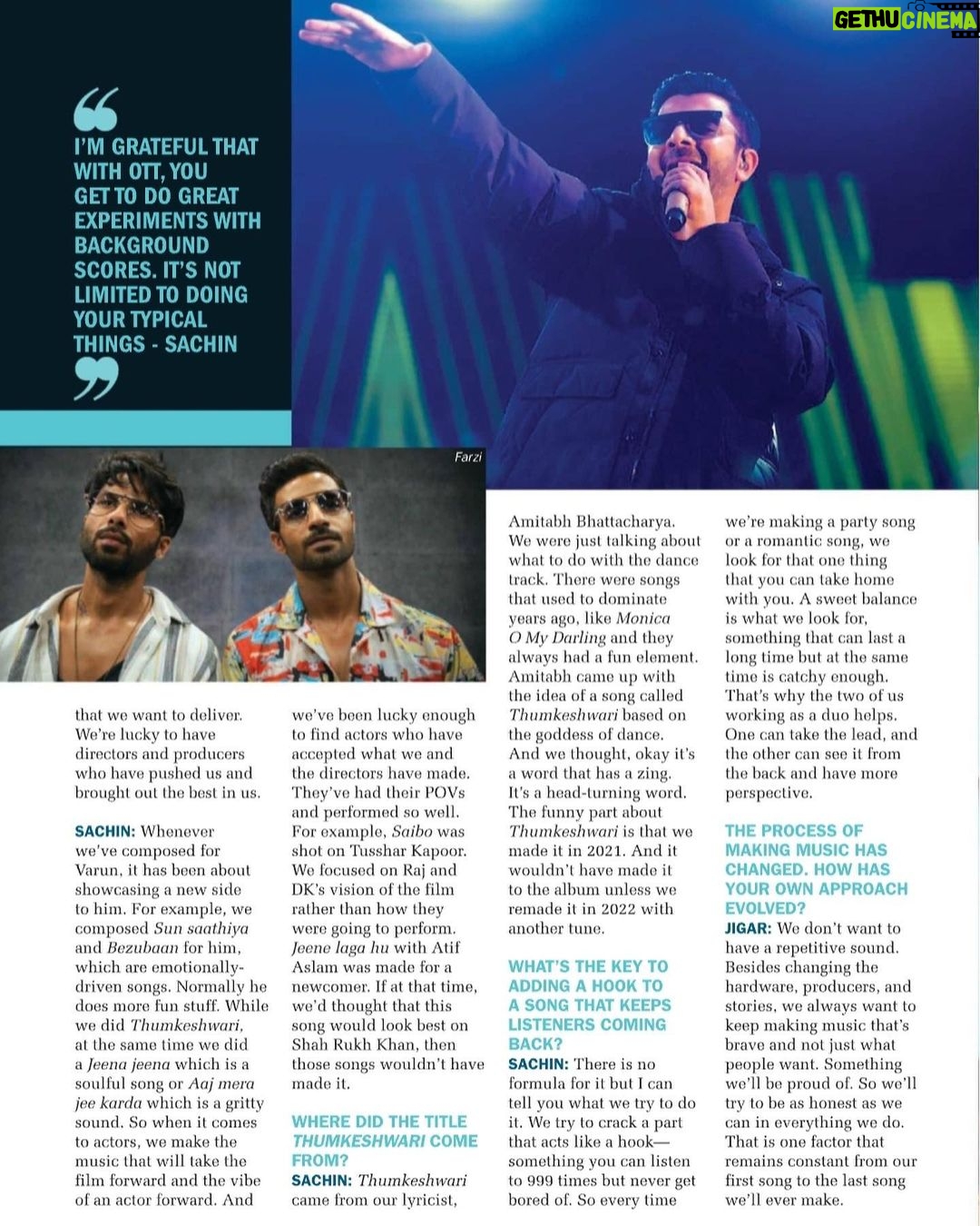 Sachin Sanghvi Instagram - Thank you for the lovely feature @pepper_tan @filmfare! #SachinJigar