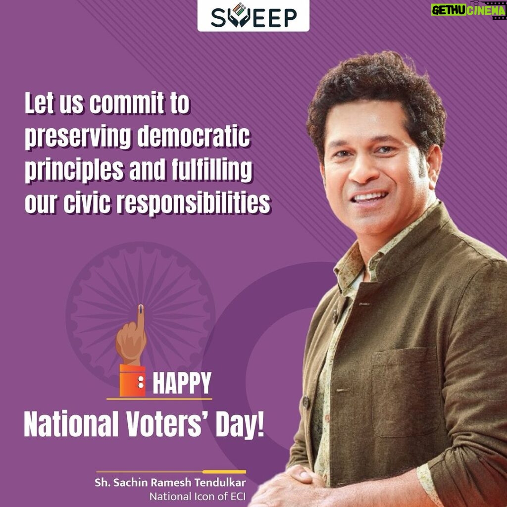 Sachin Tendulkar Instagram - Just like every run counts in cricket, every vote counts in democracy. Let’s step up this #NationalVotersDay and play our part. Your vote is your voice - make it heard. 🗳 #NVD2024 #ECI #IVote4Sure