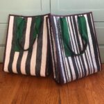 Saffron Burrows Instagram - okay, so Sassi, my dear brilliant Danish friend and eco designer graduated from St Martin’s and after a stint at @celine began @casc8 There are all sorts of styles and shapes, but my laptop, headphones and general bits and bobs live in one of these... #greendesign #greendesigners some info on the company: CASC8 is redefining how we conceive waste materials incorporated into high-end design. Handwoven upcycled plastic waste by artisans in Gujarat, India. Made into bags in Verona, Italy. CASC8 is working with an NGO organisation in Gujarat, India, where the concept of collecting plastic waste polluting the landscape was initiated by a group of local women who wanted to ignite a change, concerning the overwhelming amount of plastic destroying their surrounding communities. The socio-economic initiative enables the local artisans to generate their own income from their highly skilled craftsmanship and the project creates income on several different levels, while also keeping a traditional craft culture alive. After the plastic waste has been collected, it is washed, and cut into strips to be handwoven on traditional wooden looms from the weavers homes. The finished plastic sheets are then sent to Verona, Italy, where they are made into CASC8 bags. www.casc8sac.com