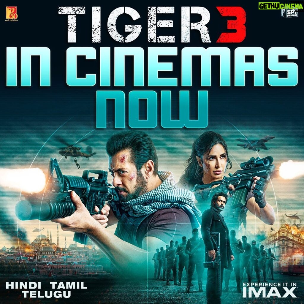 Salman Khan Instagram - #Tiger3 is in cinemas now, see you there! Book your tickets *link in bio* At your nearest big screen in Hindi, Tamil & Telugu. @katrinakaif | @therealemraan | #ManeeshSharma | @yrf | #YRF50 | #YRFSpyUniverse