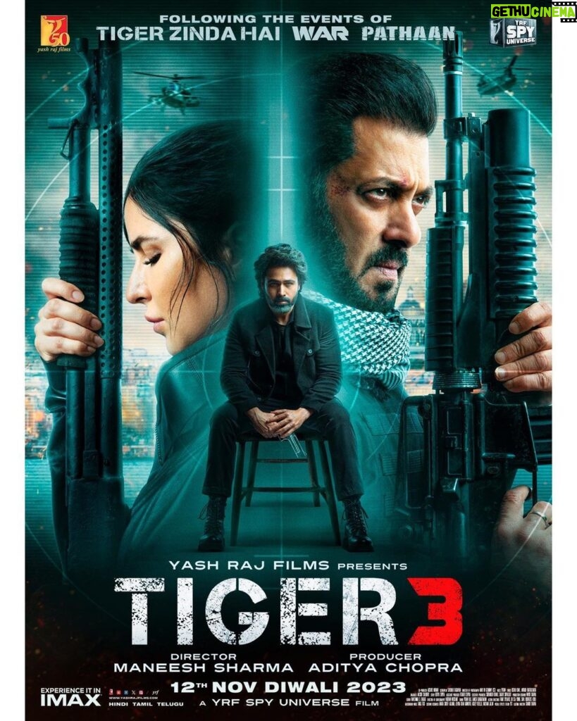Salman Khan Instagram - Itna saara pyaar diya apne, toh naya poster release karna banta hai! #Tiger3 coming to theatres this Diwali, 12th Nov, Sunday - countdown shuru kar do. Watch #Tiger3Trailer NOW (link in bio) Releasing in Hindi, Tamil & Telugu. @katrinakaif | @therealemraan | #ManeeshSharma | @yrf | #YRF50 | #YRFSpyUniverse
