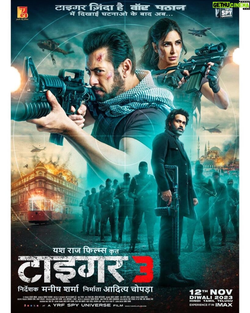 Salman Khan Instagram - It is here! #Tiger3Trailer Watch NOW. (Link in bio) #Tiger3 arriving in cinemas on 12th November. Releasing in Hindi, Tamil & Telugu. @katrinakaif | @therealemraan | #ManeeshSharma | @yrf | #YRF50 | #YRFSpyUniverse