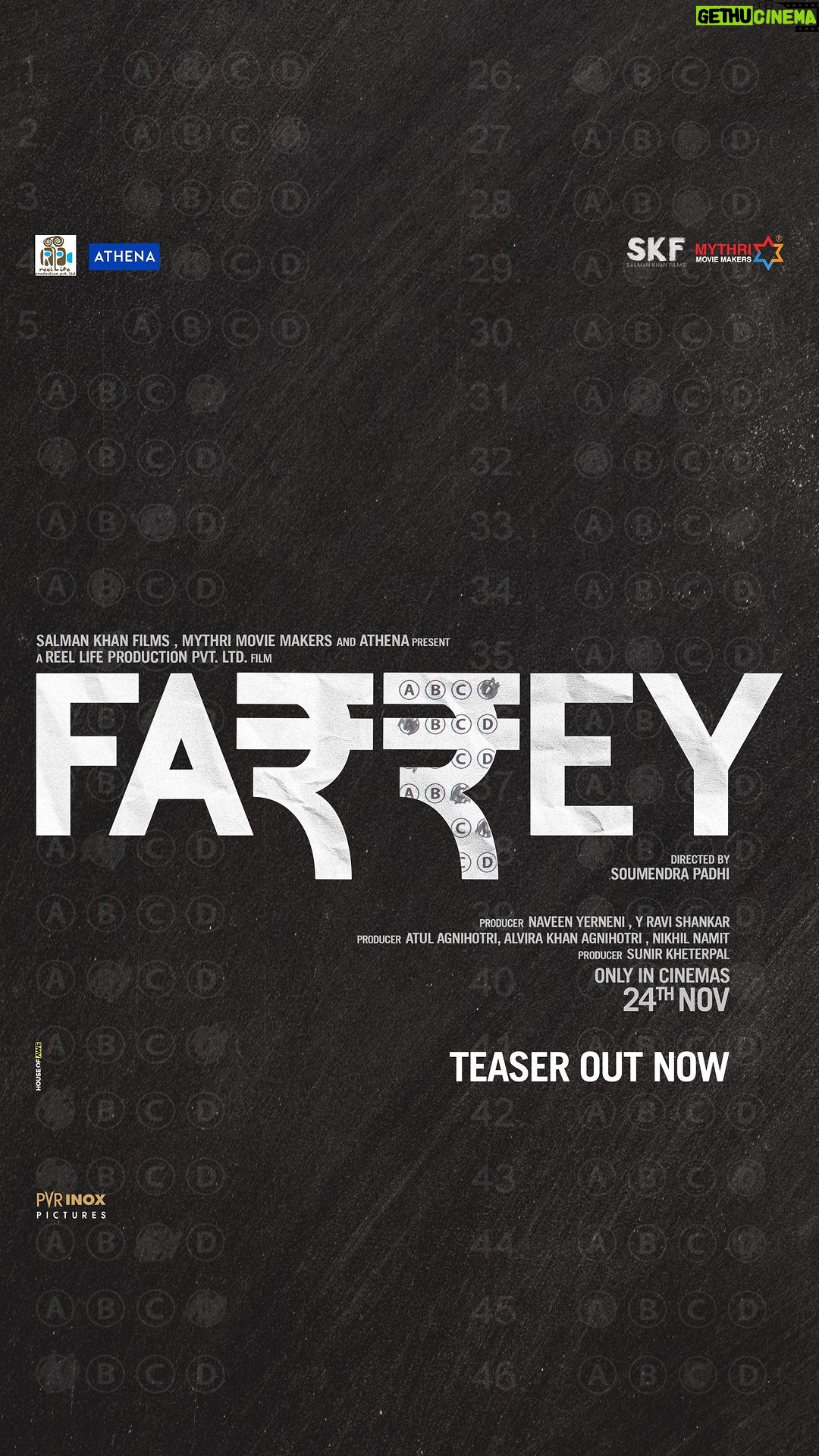 Salman Khan Instagram - Main toh yeh F word ki baat kar raha tha, aapne kya socha! #FarreyTeaser Out Now! @soumendra_padhi @alizehagnihotri @isahilmehta @zeynshaw @prasanna_bisht @ronitboseroy @juuhithesoniibabbar @yerneninaveen @atulreellife @nikhilnamit @sunirkheterpal @skfilmsofficial @mythriofficial @reellifeproduction @athenaenm