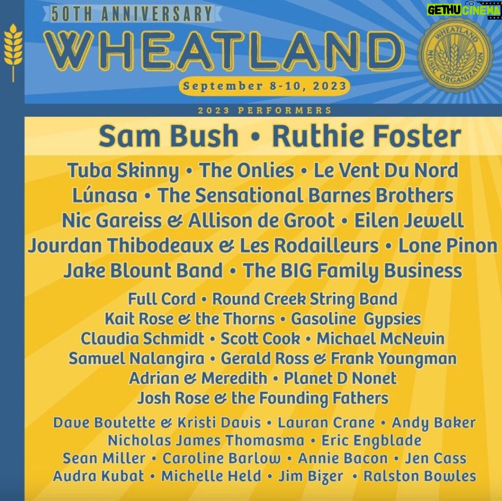 Sam Bush Instagram - Just a few short weeks until the @wheatlandmusic Festival 50th Anniversary edition! The boys are heading up to Remus, MI for not one, but TWO days at this festival. Catch Sam and band Saturday, 9/9 at 10pm and Sunday, 9/10 at 5:10pm. Both performances will be on the Main Stage. For tkts: Call the Wheatland Music Organization office at 989-967-8879 or 989-967-8561. For info: https://www.wheatlandmusic.org #sambush #sambushband #newgrass #bluegrass #wheatlandmusicfestival #remus #michigan