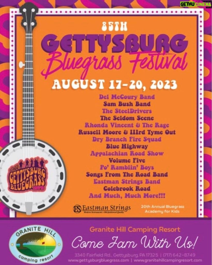 Sam Bush Instagram - Gettysburg, are you ready to jam?! Next Thursday, August 17th Sam and band are playing the 85th Annual @gettysburgbluegrass Festival in Gettysburg, PA! Join us for four days of bluegrass bliss at the @granitehillcamping Resort. Tickets and camping packages available here: https://www.gettysburgbluegrass.com/august-festival/tickets/ #sambush #sambushband #newgrass #bluegrass #gettysburg #gettysburgbluegrassfestival