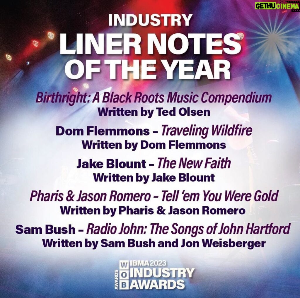 Sam Bush Instagram - I am thrilled to be inducted in the 2023 @intlbluegrass Hall of Fame along with Wilma Lee Cooper and my long time friend and musical big brother @daviddawggrisman. What an Honor! Especially proud of the 34th consecutive Mandolin Player of the Year nomination. And a nomination for my love letter to John Hartford’s music, Album of the Year—RADIO JOHN: SONGS OF JOHN HARTFORD. Truly an extraordinary journey of memories of me & Hartford. Just found out we have an IBMA nomination for liner notes for RADIO JOHN. Thank you to @jonweisberger and @smithsonianfolkways for the incredible packaging of this record—a labor of love. Win or lose, it’s been a joyful trip thru John’s music for me. Thank you everybody, Sam