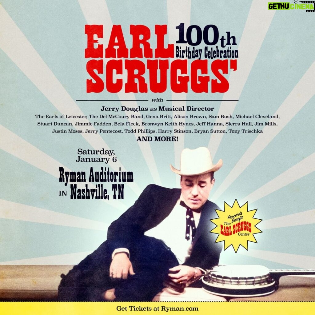 Sam Bush Instagram - @michaelclevelandfiddle, @stubobduncan, @bronwynkeithhynes, Jim Mills, and Todd Phillips will be joining us for Earl's 100th Birthday Celebration at @theryman on Saturday, Jan. 6th! It's going to be a party like no other! Tickets are selling fast, get yours today: https://www.ryman.com/event/2024-01-06-earl-scruggs-100th-birthday-celebration-at-8-pm Featuring @jerrydouglas as Musical Director, @earlsofl, @delmccouryband, @genabrittmusic, @alisononbanjo, @jimmiefadden_official, @belafleckbanjo, @jeff_hanna_ngdb, @sierradawnhull, @justinmosesmusic, @jerrypentecost, @bryansuttond28, @tonytrischka, and more. #sambush #earlscruggs #jerrydouglas #rymanauditorium #nashville #tennessee #bluegrass #newgrass