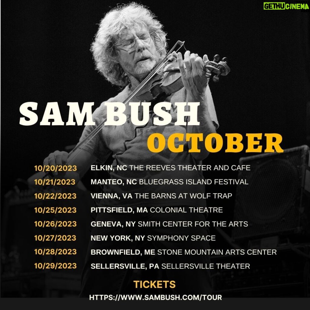 Sam Bush Instagram - Sam and band are gearing up for the next couple of weeks. Kicking things off with a SOLD OUT show at the @reevestheater Friday night in Elkin, NC! Then keeping up the fun in North Carolina, heading to Manteo for @bluegrassislandmusicfestival, and capping the weekend off in Vienna, VA at The Barns at @wolf_trap only 3 tkts left! Tkts for Saturday & Sunday available here: https://www.sambush.com/tour #sambush #sambushband #newgrass #bluegrass #reevestheaterandcafe #elkin #northcarolina #manteo #bluegrassislandfestival #vienna #virginia #thebarns #wolftrap