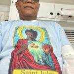 Samuel L. Jackson Instagram - Rolling into this week blessed by Saint Jules!! Don’t start no shit, won’t be None👊🏾#lastdaysofptolemygrey#endalz