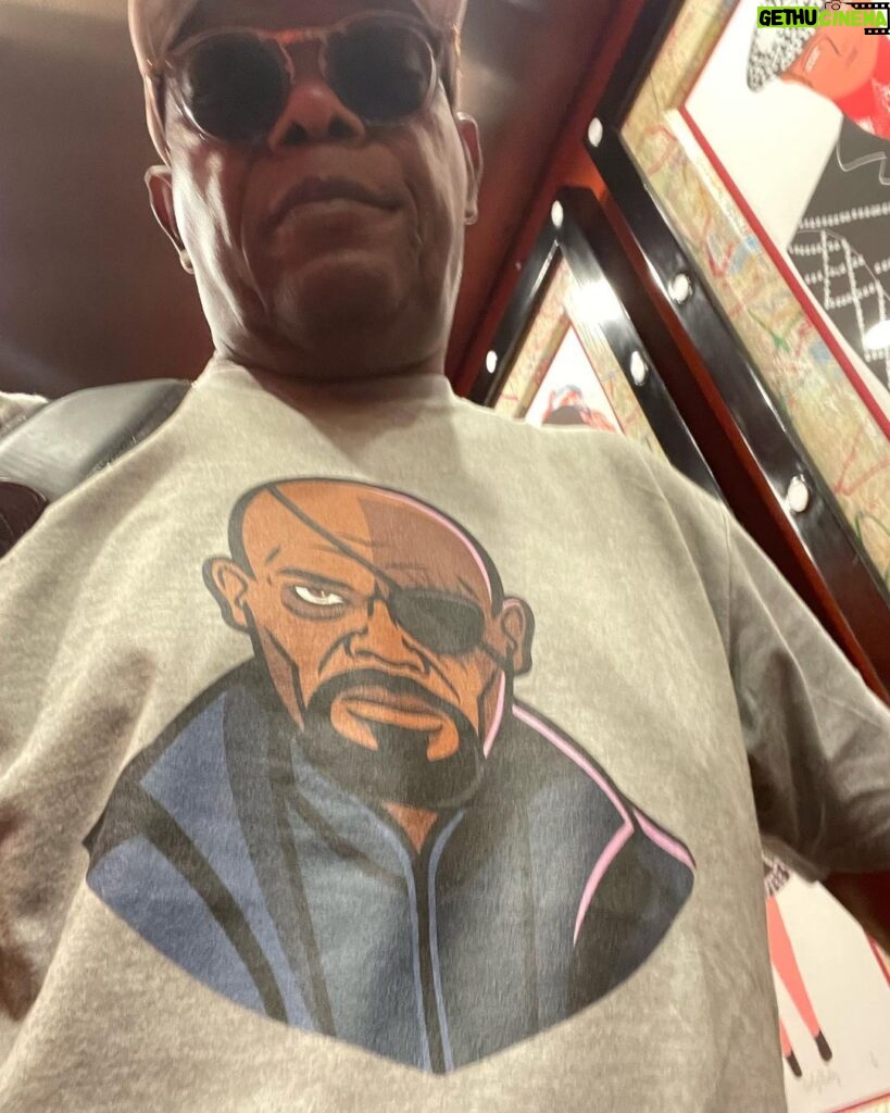 Samuel L. Jackson Instagram - Double Goodness, Wrap Day & World Elephant Day!! Had to break out my pachypants!!Fury chills, Doaker begins Monday👊🏾👊🏾#secretinvasion#thepianolessononbroadway#pachydermday