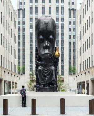 Sanford Biggers Instagram - The Oracle emerges @hammer_museum March 26th 🙏🏿

Via @marianneboeskygallery 
“Sanford Biggers's (@sanfordbiggers) monumental sculpture Oracle (2021) will be the inaugural work for the Hammer Musem at UCLA's (@hammer_museum) outdoor sculpture pedestal. The work will be on view near the museum's entrance at the intersection of Wilshire Boulevard and Glendon Avenue March 26, 2023 – March 24, 2024.

Part of Biggers’s Chimera series, Oracle combines elements from African masks with aspects of classical European statues to explore historical depictions of bodies and their attendant myths, narratives, and perceptions.

Oracle was installed at Rockefeller Center in New York in 2021. The New York and Los Angeles installations are presented in partnership with the Art Production Fund. @artproductionfund @caseyfremont 💖🔥”

Sanford Biggers
Oracle, 2021
Bronze
Dimensions: 282 5/8 x 84 1/4 x 122 1/8 inches, 717.9 x 214 x 310.1 cm
Edition of 2 plus 1 AP

📸 @daniel_greer 

#studiosanfordbiggers #MarianneBoeskyGallery #hammermuseum #losangeles #wilshire #sculpture #futureethnography #sculpture