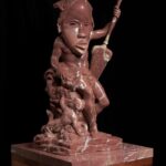Sanford Biggers Instagram - 👁 Nile, 2022 featured in ‘The Extinction Agenda’ @massimodecarlogallery (closed on 6/4/22) The body is based off of a French sculpture from the 1800s that was called La Seine. The figure is based off of a river god. And the river god is an archetype that you see in a lot of Greco-Roman history as well as other cultures, representing, you know, the force and strength and power and mystery of rivers. And I've been fascinated with that motif so some of those figures are in this particular show. I was playing with the names and of course La Seine represents the river in France and in this case, I renamed it Nile because of the presence of another hybridized African mask that's on top of the figure. Nile is made out of 'Rosso Cardinale' marble, and one of the things that really draws me to it is the very beautiful hue, that sort of reddish pinkish clayish type of colour and the very distinctive veining that goes through it almost like a river itself. #hybrid #history #sculptureart #studiosanfordbiggers #marble Massimo De Carlo, Hong Kong