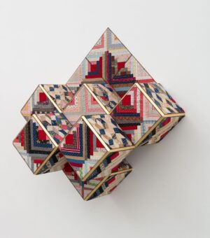 Sanford Biggers Instagram - 👁️ “Phantasos” at Booth B12 @marianneboeskygallery 
#artbaselmiami2022

Phantasos, 2022
Antique quilt, birch plywood, gold leaf.
53 3/4 × 54 1/2 x 26 in
136.5 × 138.4 × 66 cm

#studiosanfordbiggers #quilting #history