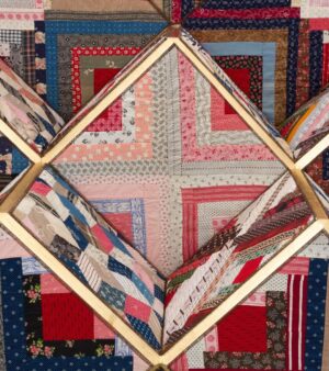 Sanford Biggers Instagram - 👁️ “Phantasos” at Booth B12 @marianneboeskygallery 
#artbaselmiami2022

Phantasos, 2022
Antique quilt, birch plywood, gold leaf.
53 3/4 × 54 1/2 x 26 in
136.5 × 138.4 × 66 cm

#studiosanfordbiggers #quilting #history