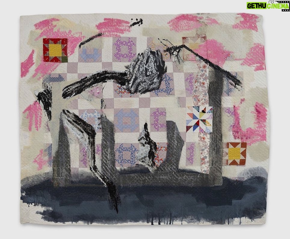 Sanford Biggers Instagram - ποΈ Manger, 2023 at @artbasel - @massimodecarlogallery Booth C9 βIn his work titled Manger, Sanford Biggers presents a vibrant composition with interspersed darker hues. Biggers uses history as a malleable material, which he repurposes and reinterprets, connecting temporalities of the past and future in homage to the stories of objects while allowing for new conceptual possibilities - what the artists call "future ethnographies." Biggers positions himself as a collaborator of the past while also examining the current sociopolitical landscape. The Harlem-based artist repurposes antique quilts to explore their iconographic importance as a kind of secret language, delving into the long-debated historical narrative that such quilts signalled safe spaces along the Underground Railroad.β π @massimodecarlogallery #studiosanfordbiggers #quilting #history