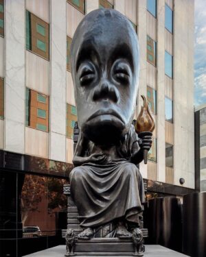 Sanford Biggers Instagram - 🌱Spring offerings ✨

Via @hammer_museum 

“Starting this weekend, the Hammer will have new exhibition spaces spanning an entire city block along Wilshire Boulevard--starting with Sanford Biggers’ @sanfordbiggers Oracle, inaugurating our outdoor sculpture pedestal at Wilshire and Glendon Avenue.  This 25 feet tall, 7+ ton bronze figure is part of Biggers's "Chimera" series, which combines the classic figures and movements of Greco-Roman sculpture with a variety of iconic African objects from the 14th to the 20th centuries.  For the next year, Oracle be seen every day by a wide range of people who walk or drive through one of the busiest corridors in the country.  Viewers are invited by the artist to leave an offering at the base of the sculpture. Starting this weekend, feel free to bring an offering of whatever speaks to your heart.  Oracle's presentation at the Hammer is supported by Marianne Boesky Gallery (@marianneboeskygallery) and is co-presented by the Hammer and Art Production Fund (@artproductionfund).  For more information on Biggers and Oracle, click the link in our bio. ___ 📸 Sanford Biggers, Oracle, 2021. Bronze. 282 5/8 x 84 1/8 x 122 1/8 in. (717.93 x 213.97 x 310.13 cm). Courtesy of the artist, Marianne Boesky Gallery, and Art Production Fund. Installation view, Sanford Biggers: Oracle, Hammer Museum, Los Angeles, March 26, 2023 – March 24, 2024. Photo: Joshua White.