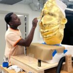 Sanford Biggers Instagram – 👁️ Oneroi (Relic 1)
Back to the Stars is on view through October 28 ✨
Oneroi (Relic 1), 2023.
Cast marble, assorted textiles, mixed media, gold leaf on custom cedar plinth, unique within a series
36 x 22 x 19 in
Plinth: 30 x 22 x 26 in
#studiosanfordbiggers #chimera #sculpting #history #quilting #hybrid #histories Monique Meloche Gallery