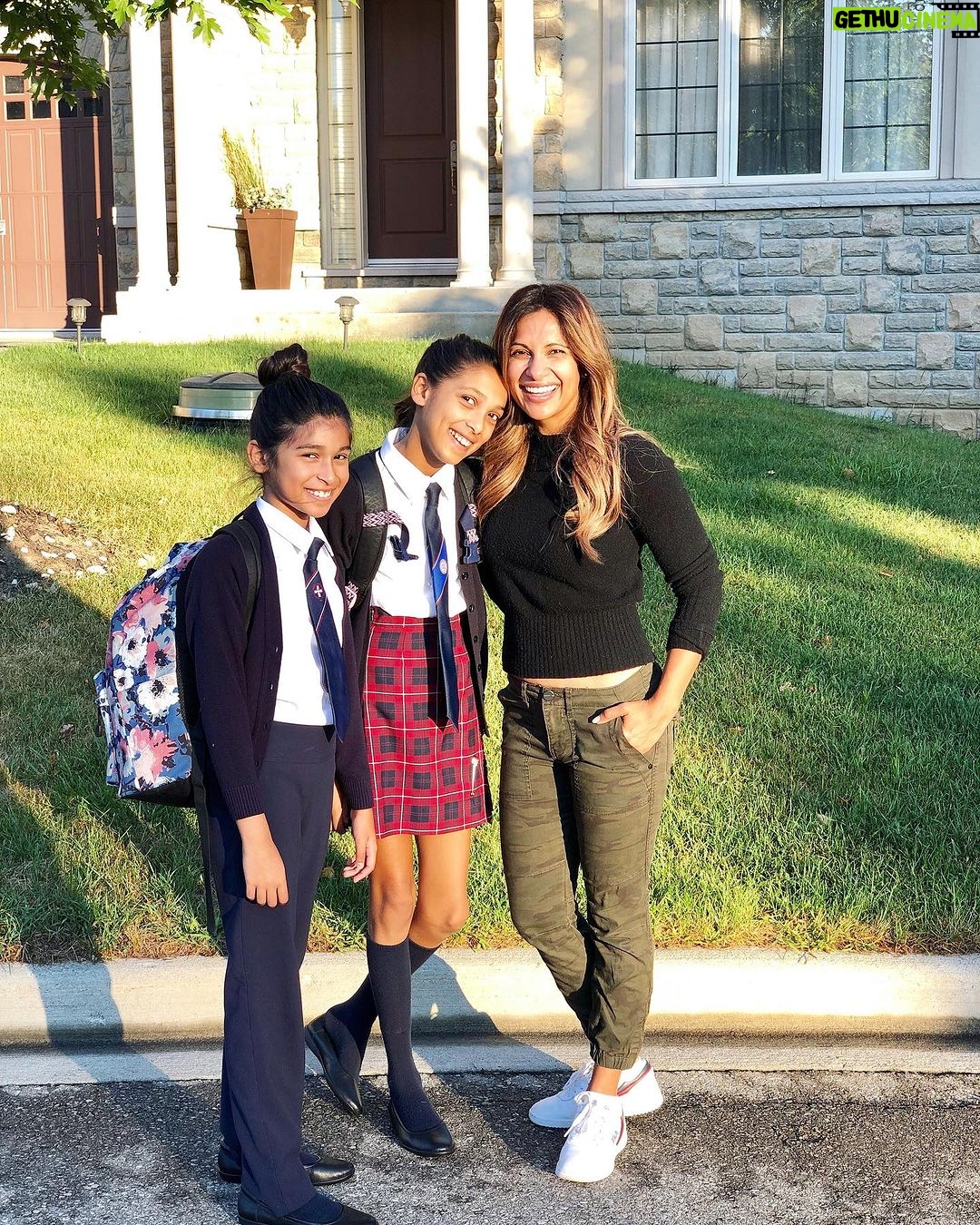 Sangita Patel Instagram - They are growing, I am shrinking 😂 First day of school today in this heat! Stay hydrated :) Ava heads to Gr. 11 and my Shyla off to Gr. 8 ahhhh! Getting all 🥹 looking back at photos…it’s truly an honour to see them become their own ❤️ Oh and umm, I made socks and slippers cool okay 🤦🏽♀️😂 #FirstDayOfSchool #BackAtIt #MamaIsSoProud