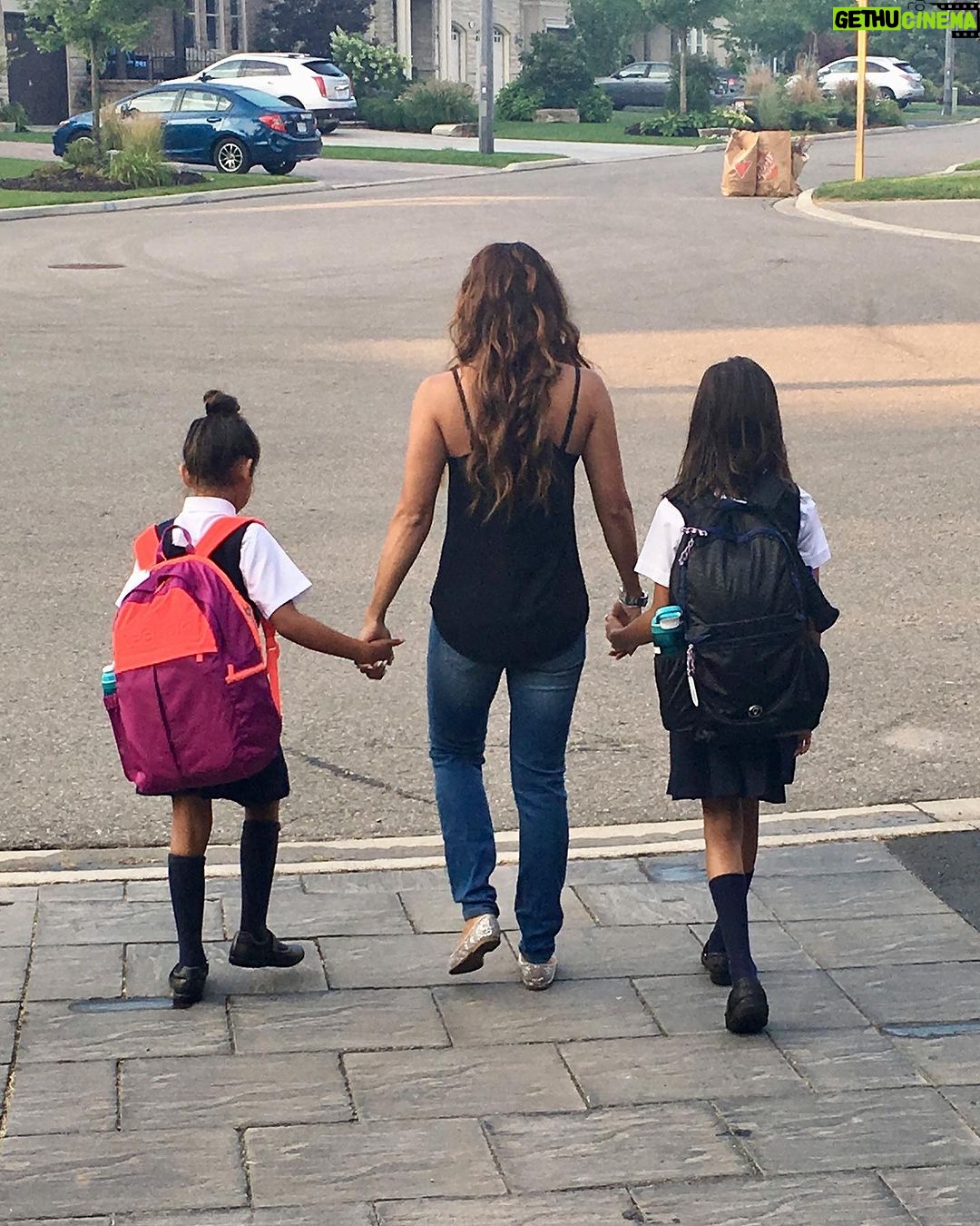 Sangita Patel Instagram - They are growing, I am shrinking 😂 First day of school today in this heat! Stay hydrated :) Ava heads to Gr. 11 and my Shyla off to Gr. 8 ahhhh! Getting all 🥹 looking back at photos…it’s truly an honour to see them become their own ❤️ Oh and umm, I made socks and slippers cool okay 🤦🏽♀️😂 #FirstDayOfSchool #BackAtIt #MamaIsSoProud