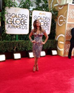 Sangita Patel Instagram - Tonight the Golden globes 🏆 My first red carpet was the Golden globes back in 2014. Love the vibe of this award show, everyone is excited there is champagne on the carpet! It’s a good time. It’s the first time I met my buddy The Rock Push-ups, push-ups 😂🤦🏽‍♀️ (slide 5) First time attending after parties with the nominees. Yup, that’s when I saw JLO and fell in love 😁 First time making Vogue’s best dress list for look #2 but also making the worst list! Okay, soo..which is your favourite look over the years?! 🤔 A - my Julia Roberts moment B - my short bob! Took a risk C - my Ariana Grande phase D - Grecian flow E - not sure but hey it was something 😂 #GoldenGlobes #Fashion #RedCarpet #Moments