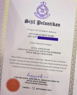 Sara Ali Instagram - One for the gram. ✨🙏🏽
“Jabatan Siasatan Jenayah Komersil”

#BeSmartStayAlert
#AntiScamJSJK
#PDRM