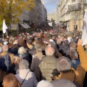 Sarah Wilson Instagram - Silent, apolitical peace march in Paris today from the @institutdumondearabe to @mahjparis (Musee d’art et d’histoire Judaisme) organised by 500 French actors, directors, artists…heartening ❤️ @collectif_uneautrevoix #ceasefirenow #peace 
Ps I thought SURELY THIS POST would not start fights in the comments. Alas. I’m hiding heated and biased comments. Please don’t DM me your heated links either. Post your thoughts on your own feed 🙏🏼