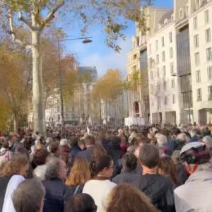 Sarah Wilson Instagram - Silent, apolitical peace march in Paris today from the @institutdumondearabe to @mahjparis (Musee d’art et d’histoire Judaisme) organised by 500 French actors, directors, artists…heartening ❤️ @collectif_uneautrevoix #ceasefirenow #peace 
Ps I thought SURELY THIS POST would not start fights in the comments. Alas. I’m hiding heated and biased comments. Please don’t DM me your heated links either. Post your thoughts on your own feed 🙏🏼