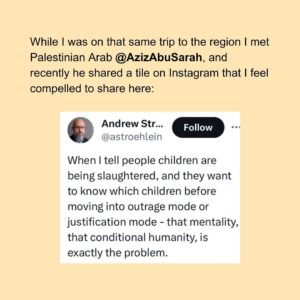 Sarah Wilson Instagram - Sometimes in history, it’s inappropriate to have a hot take. Which is not the same as “remaining silent/apathetic”, nor “not having a moral stance on war crimes and human rights violations”. (Please don’t mince my words or intent without reading what I’ve written on the matter here and beyond… it will only add to the horrible conflict that the nefarious forces are wanting us to be all be sucked into.) This, from my recent @substackinc  post. I’ve put the link to the Wild podcast chat with @azizabusarah in stories…He’s a National Geographic Explorer and Ted Fellow and has founded and led countless global conflict resolution organisations including Bereaved Families Forum and the Center for World Religions, Diplomacy and Conflict Resolution at George Mason University and co-founded (with an American Israeli-Jew) the first dual narrative tour company (led by a guide from each “side”). We recorded this episode in Tel Aviv exactly a year ago, a few days before the Israeli election and we cover boycotts, settlements, Jerusalem (capital or not) and two wild strategies that *actually* work for most conflicts.